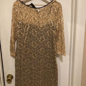 Lace dress vegan leather piping and black slip